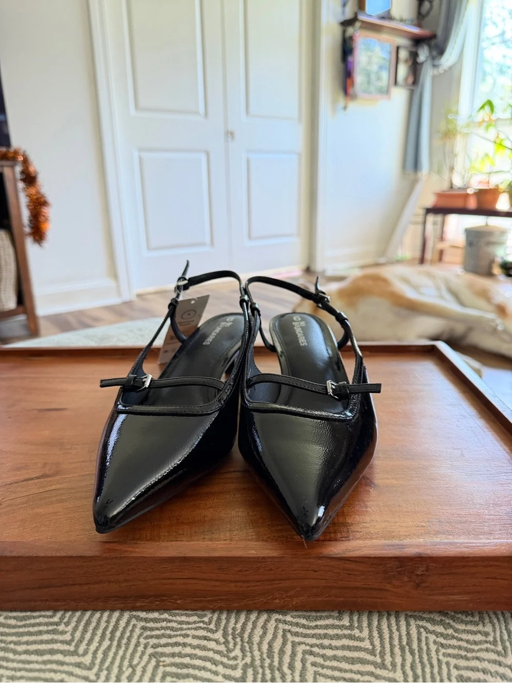 Black Patent Pointed Toe Slingback Kitten Heels Size 9 NWT